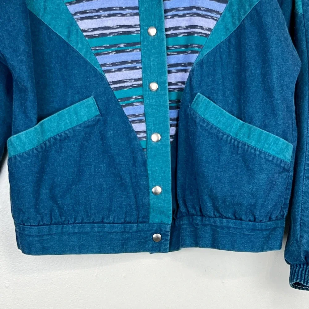 Vintage 80s My Kinda Petite Lightweight Denim Striped Jacket Women's Size XS - Picture 3 of 13